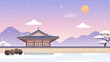 © wanjae - This image illustrates a winter scene featuring a traditional Korean house, or Hanok. 이 이미지는 겨울철 한옥의 모습을 묘사한 그림입니다.