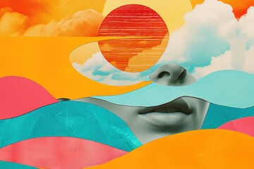 Wall Mural - collage retro dreamy lifestyle art painting outdoors.