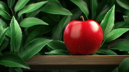 Wall Mural - Red Apple on Wooden Surface