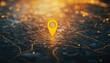 © Thiga.project - yellow location pin on a map, depicting personalized route planning for road trip concept.