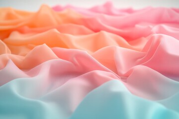 Leinwandbilder - Close-up view of a delicate pastel fabric scrap showcasing soft textures and colors arranged perfectly on a white surface, inviting creativity and sustainable reuse
