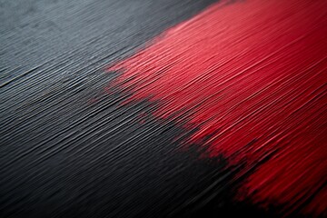 Poster - A close-up reveals a striking red brushstroke against a textured black canvas, emphasizing the vibrant artistry and intricate details in paint application