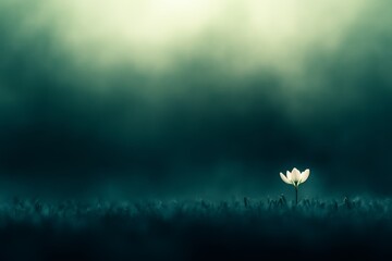 Poster - A close-up of a beautiful snowdrop flower under spring sunlight. The tranquil green backdrop enhances the feeling of renewal and peace