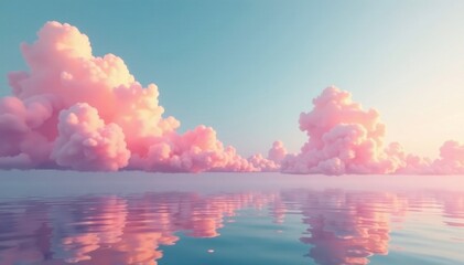 Wall Mural - Pink and yellow clouds drift lazily across a calm sea, lazy, pink