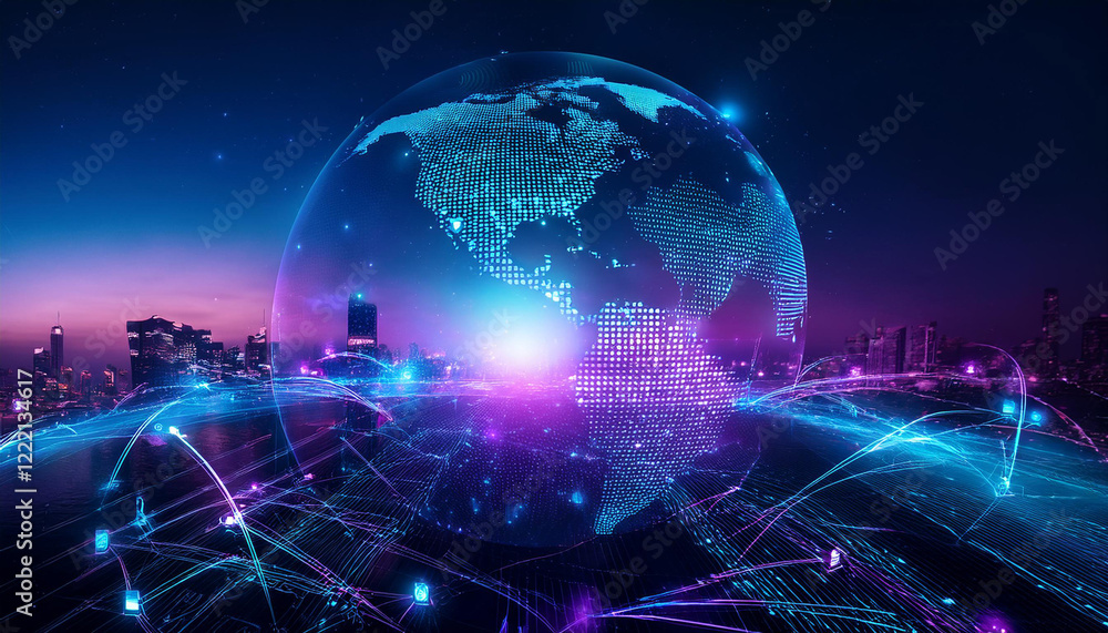 Un Globe Terrestre Virtuel Compos De Laser Blanc Faisant Apparaitre Sa 