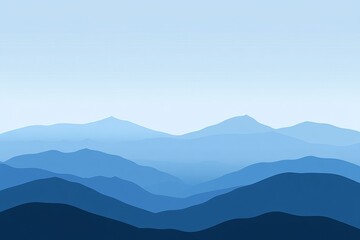 serene blue mountain range landscape under a pale sky.