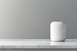 © Ruta - sleek smart speaker with glossy finish sitting on clean marble countertop soft diffused light creating subtle highlights