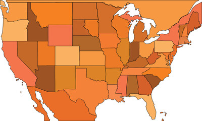 USA map with regions vector illustration,USA Political map and administrative divisions, vector illustration map of USA with borders, earth tone color of USA with states, cities, Provinces.