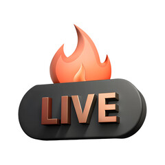 Wall Mural - live streaming icon with flame. button for broadcasting, livestream or online stream. cartoon plasti