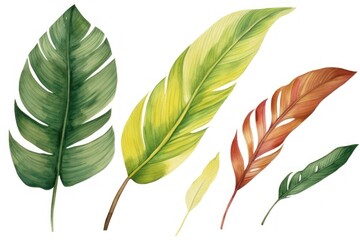 Wall Mural - Plam leaves watercolor border plant leaf white background.