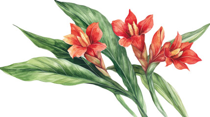 Watercolor flower of tropical spring floral red on transparent background 