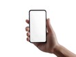 © Mahmuda - Blank Screen Mobile Phone Held by a Hand on a Dark Background, Ready for Design Mockup or App Presentation in Minimalistic Style