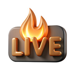 Wall Mural - live streaming icon with flame. button for broadcasting, livestream or online stream. cartoon plasti