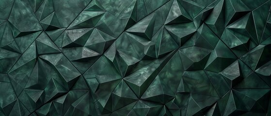 Wall Mural - Abstract dark green triangular mosaic tile texture with geometric fluted triangle pattern for modern backgrounds and architectural design