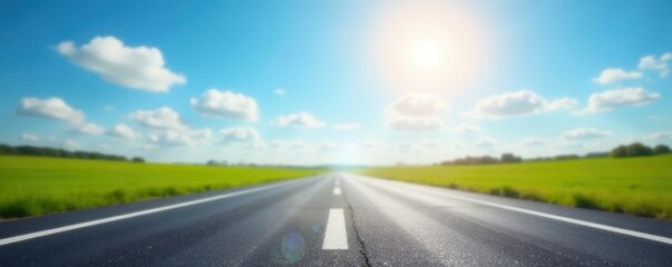 Wall Mural - Abstract blurred asphalt road, bright sunlight, limitless sky , route, speed