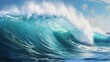 © ChrisTYCat - Majestic ocean wave dramatically crashing against a tranquil sandy beach shoreline creating a stunning natural seascape with swirling spray and foam