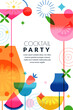 © Qualit Design - Banner, poster with colorful cocktails and fruits. Summer party vector design. Alcoholic drinks menu, bar elements