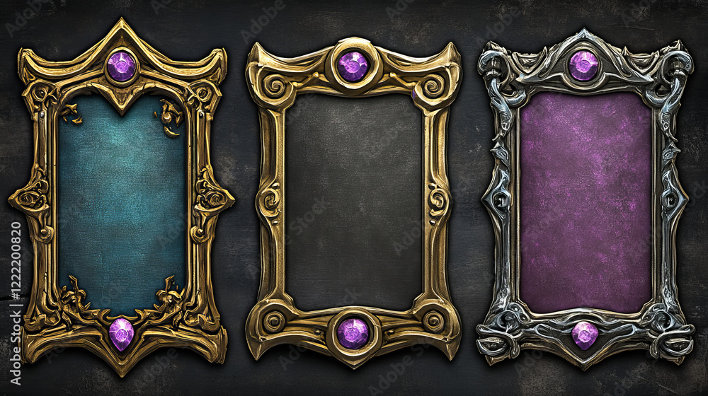 Ilustração Fantasy gold and silver frames in medieval style for rpg ...