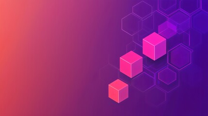 Sticker - abstract 3d pink cubes and hexagons on purple gradient background technology concept