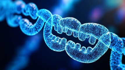 Wall Mural - abstract digital dna chain glowing blue genetic code biotechnology concept