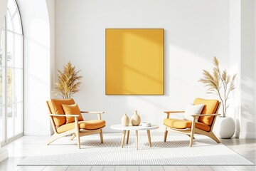 Wall Mural - Bright modern interior with yellow accents and comfortable armchairs.