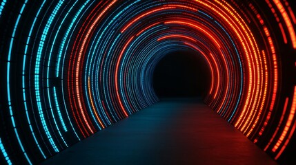Wall Mural - abstract neon tunnel with red and blue glowing lines futuristic sci fi corridor background