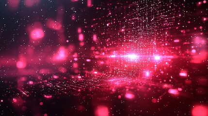 Sticker - abstract red digital network data flow glowing particles and lines background