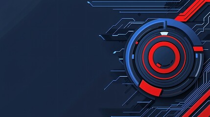 Wall Mural - abstract technology background red and blue circuit board design with circular hud element