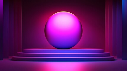 Wall Mural - vibrant purple and pink neon sphere on abstract geometric platform