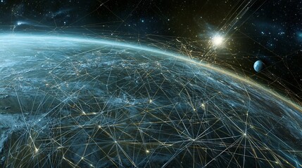 Wall Mural - global network connections earth s digital infrastructure illuminated at night
