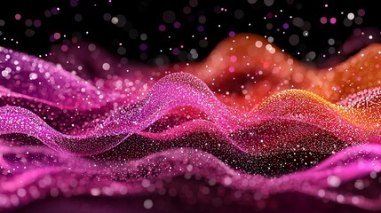Wall Mural - abstract pink and orange glittering particle wave background