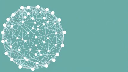 Wall Mural - abstract network sphere global connectivity white nodes and lines on teal background