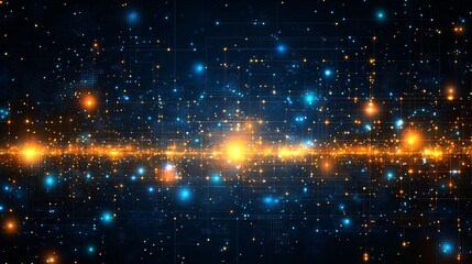 Wall Mural - abstract digital network data flow futuristic technology background orange and blue lights
