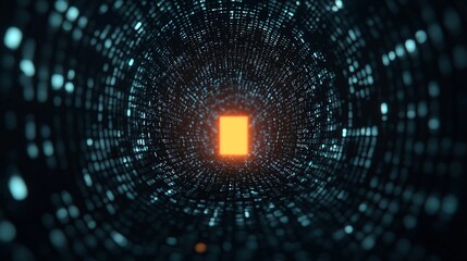 Wall Mural - abstract digital tunnel glowing orange portal futuristic data stream technology background