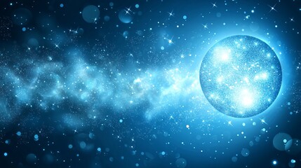 Wall Mural - sparkling celestial sphere glimmering galaxy background with blue nebula and glittering dust