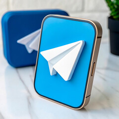 Sticker - blue mail icon on a black background