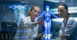 © Gorodenkoff - Physician and Patient Analyze a Holographic Body Model. Technology Discussions on Optimizied Health Care, Diagnostic Accuracy. Personalized Treatment Approaches In A Futuristic Healthcare Environment