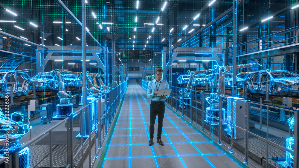 Manufacturing Visualisation Unity Technician Activates Futuristic Automotive Factory, Warehouse ...