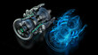 © Gorodenkoff - Advanced 3D Turbine Engine Concept With Digital Twin Visualization. Components Integrate With Projections. Sustainable Technology and Design. Technical Concept High Tech Clean Energy Engineering.