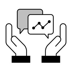 Wall Mural - Collaboration Icon – Hands Holding Speech Bubbles Representing Team Communication and Analytics