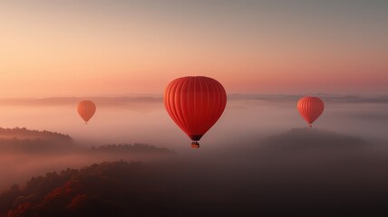  Scenic Hot Air Balloon Flight at Sunrise Misty Landscape Aerial View Breathtaking Adventure