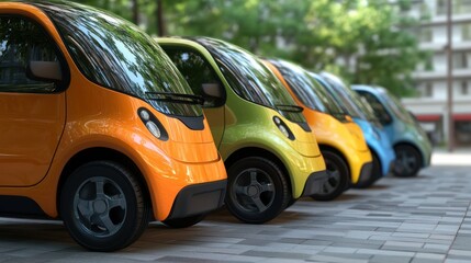 Wall Mural - Affordable eco-friendly car rentals featuring clean-energy vehicles designed for efficient urban commutes