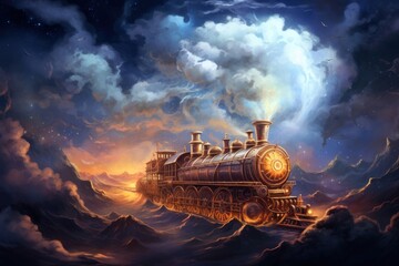 Canvas Print - Galaxy background vehicle train transportation.