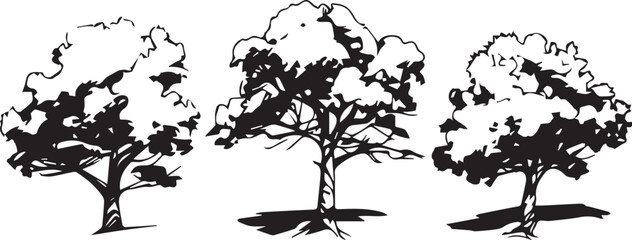 set trees. hand drawn vector illustration