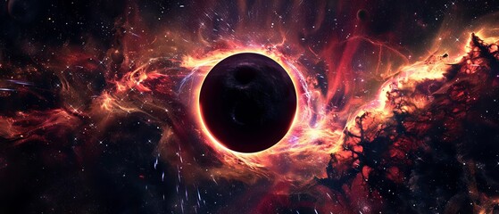 Wall Mural - vibrant black hole over star field in outer space featuring abstract 'o' shape and sparks of light –