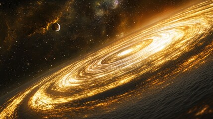Wall Mural - stunning view of cosmic whirlpool emitting golden light in space