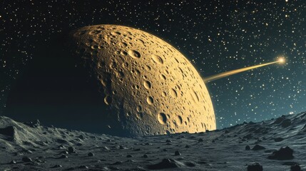 Wall Mural - detailed view of a celestial body with stars and a comet