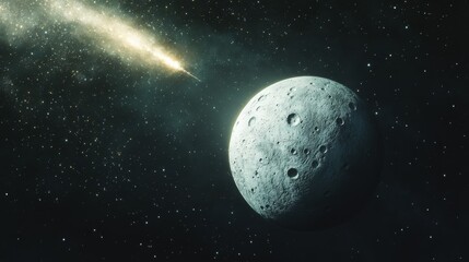 Wall Mural - celestial scene with moon and comet in deep starry space