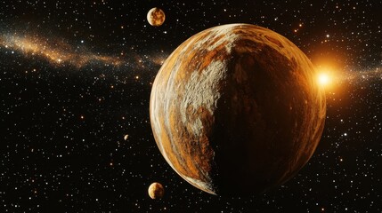 Wall Mural - stellar visualization of a planetary system with moons and stars