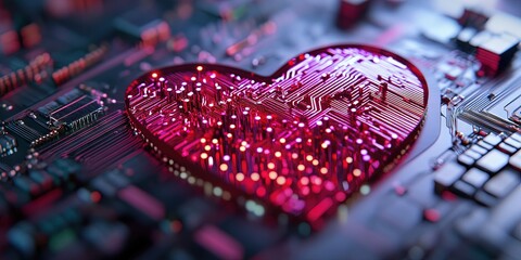 Wall Mural - circuitry heart glowing with data